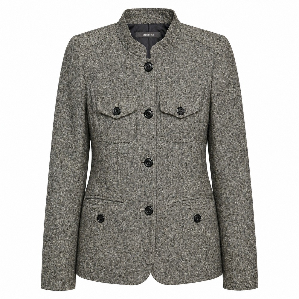 Dark Academia Military Wool Silk Blend Jacket Womens Size 8 Quiet Luxury Blazer